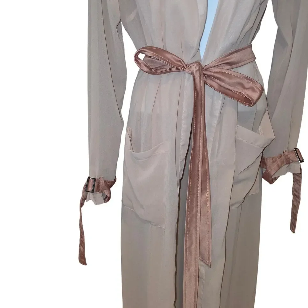Carli Bybel x Missguided blush duster with satin belt sz 2 EU 34 - Picture 5 of 7